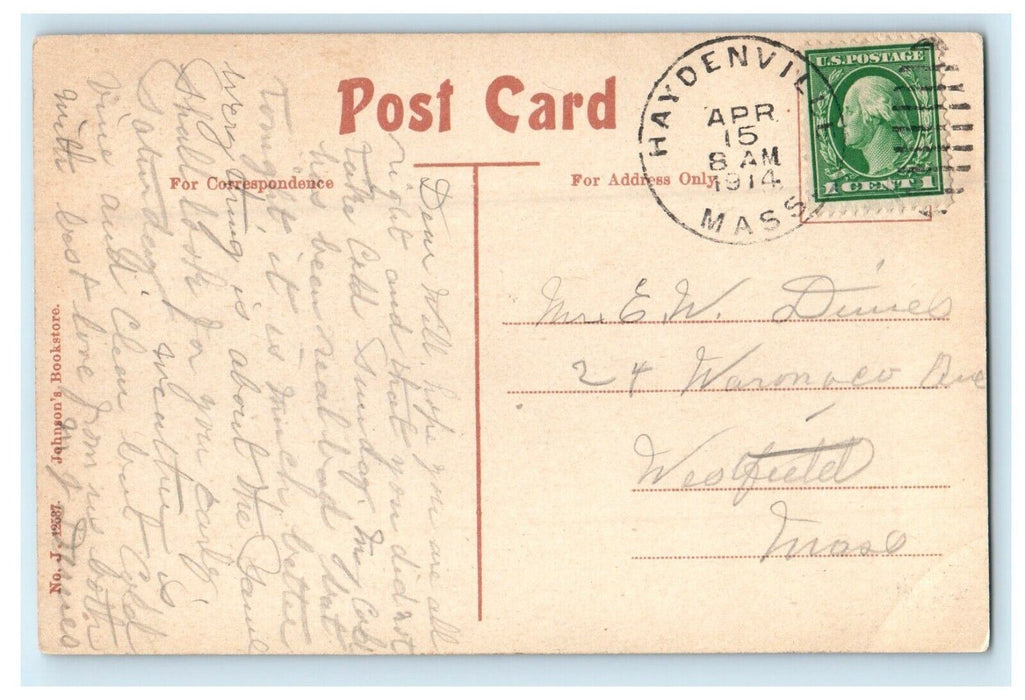 1914 Historic Stone on State St. Springfield Massachusetts MA Posted Postcard