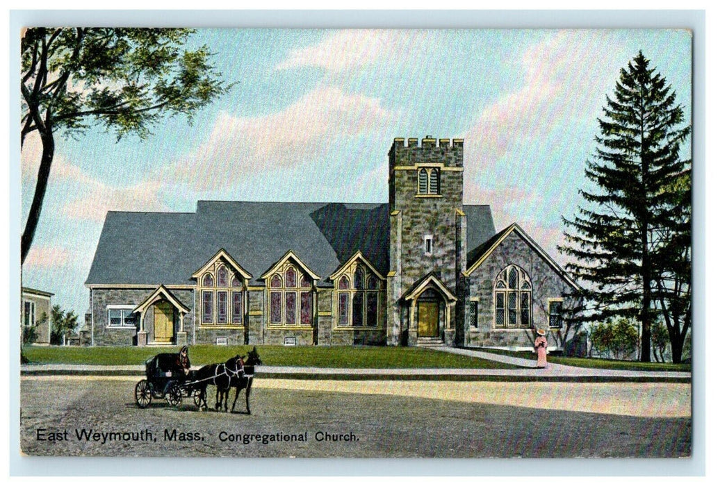 c1910 Congregational Church East Weymouth Massachusetts MA Antique Postcard