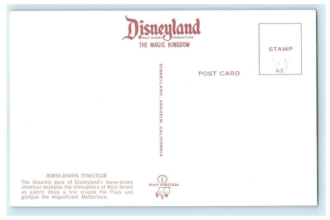 Disneyland Horse Drawn Streetcar At Main Street Anaheim California CA Postcard