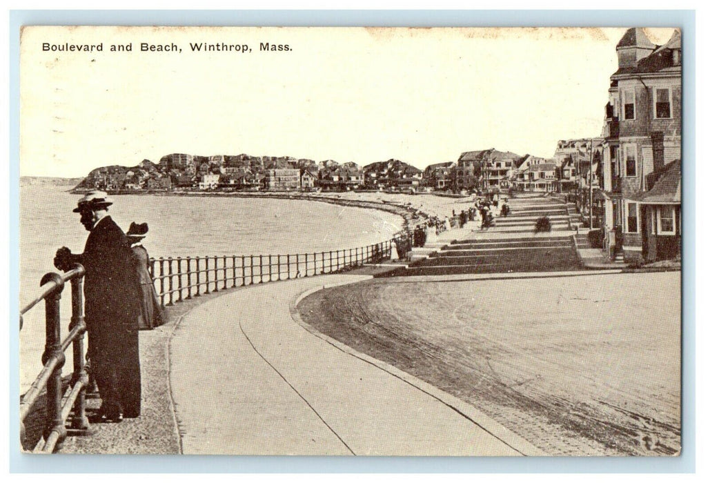 1913 Boulevard And Beach View Winthrop Massachusetts MA Antique Postcard
