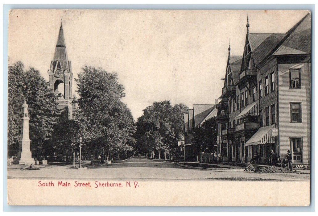 c1905 South Main Street View Statue Church Sherburne New York NY Postcard