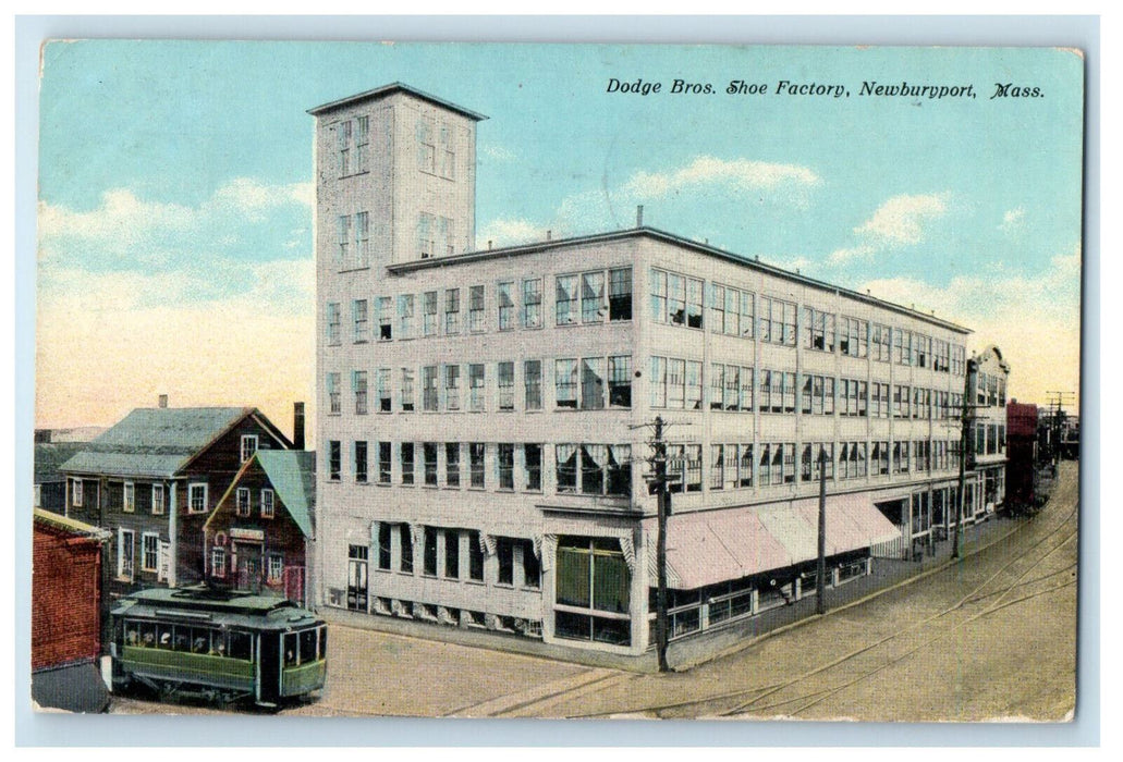 1911 Dodge Bros. Shoe Factory, Newburyport Massachusetts MA Antique Postcard