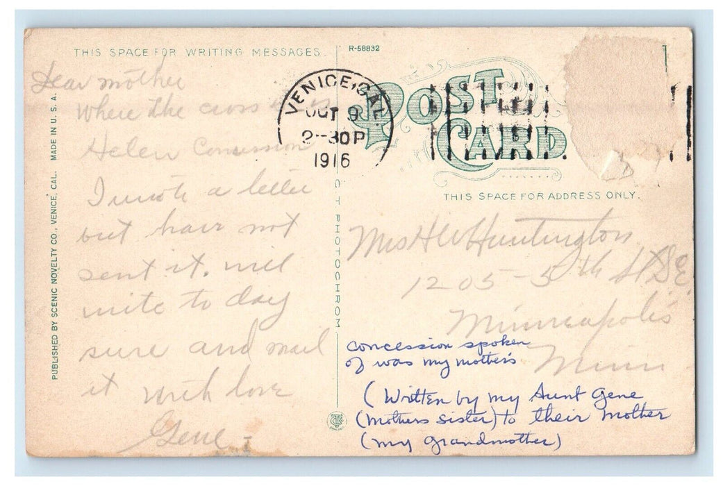 1916 Entrance To L.A. Thompson Scenic Railway Venice California CA Postcard
