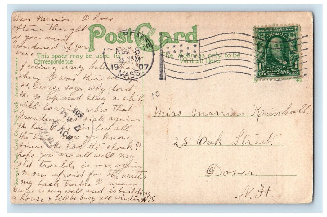 1907 Streetcar Trolley, Essex Street Lawrence Massachusetts MA Postcard