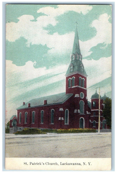 1924 St. Patrick's Church Street View Lackawanna New York NY Antique Postcard