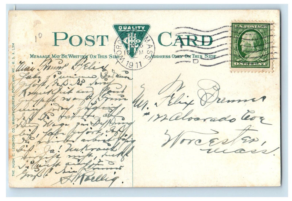 1911 Trolley, View from Main, Front Street, Worcester Massachusetts MA Postcard