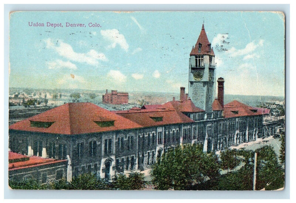 1909 Bird's Eye View Of Union Depot Denver Colorado CO Posted Antique Postcard