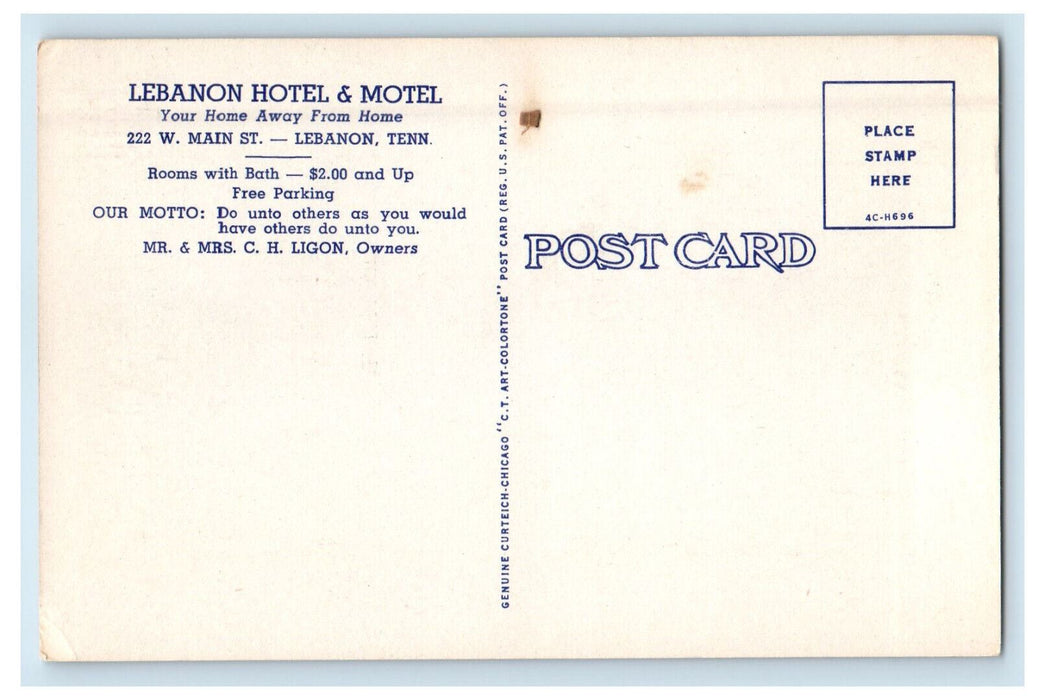 c1950s Lebanon Hotel and Motel, Lebanon Tennessee TN Vintage Unposted Postcard