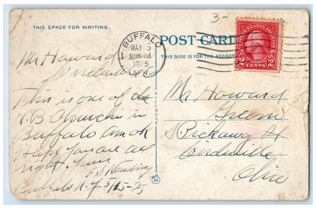1925 First United Brethen Church Masten & Laurel Sts. Buffalo NY Posted Postcard