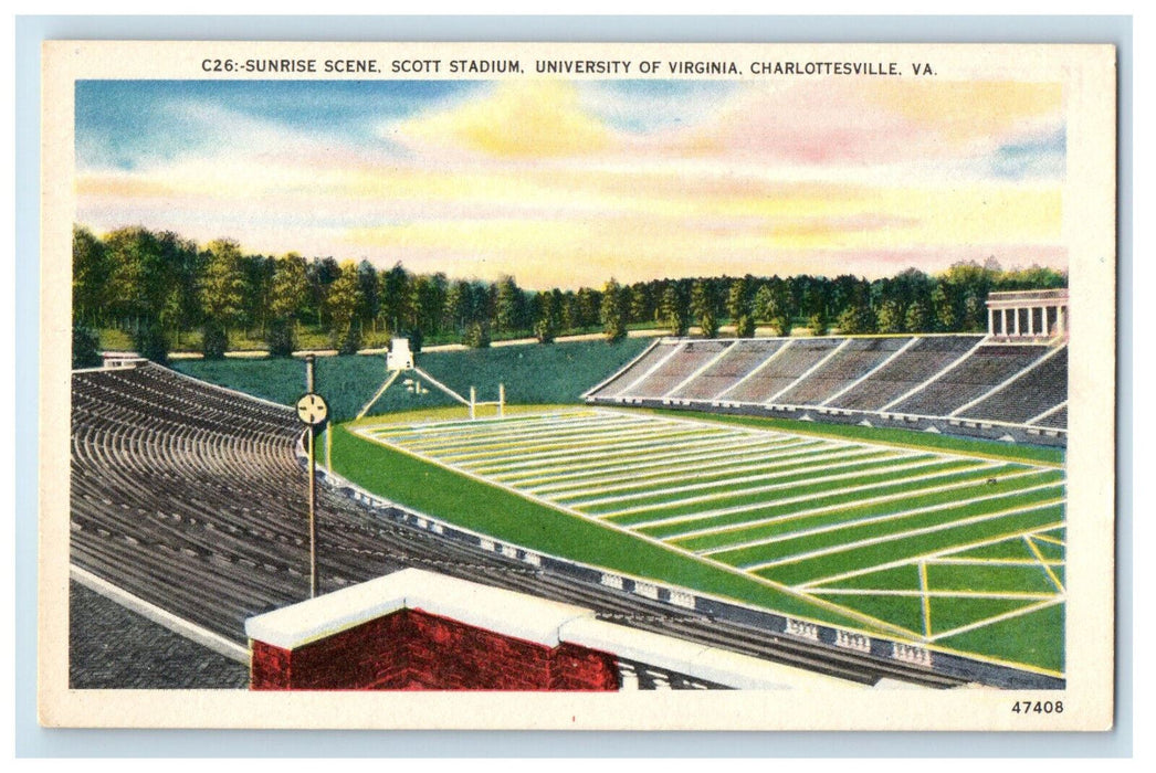 c1930s Sunrise Scott Stadium University of Virginia Charlottesville VA Postcard