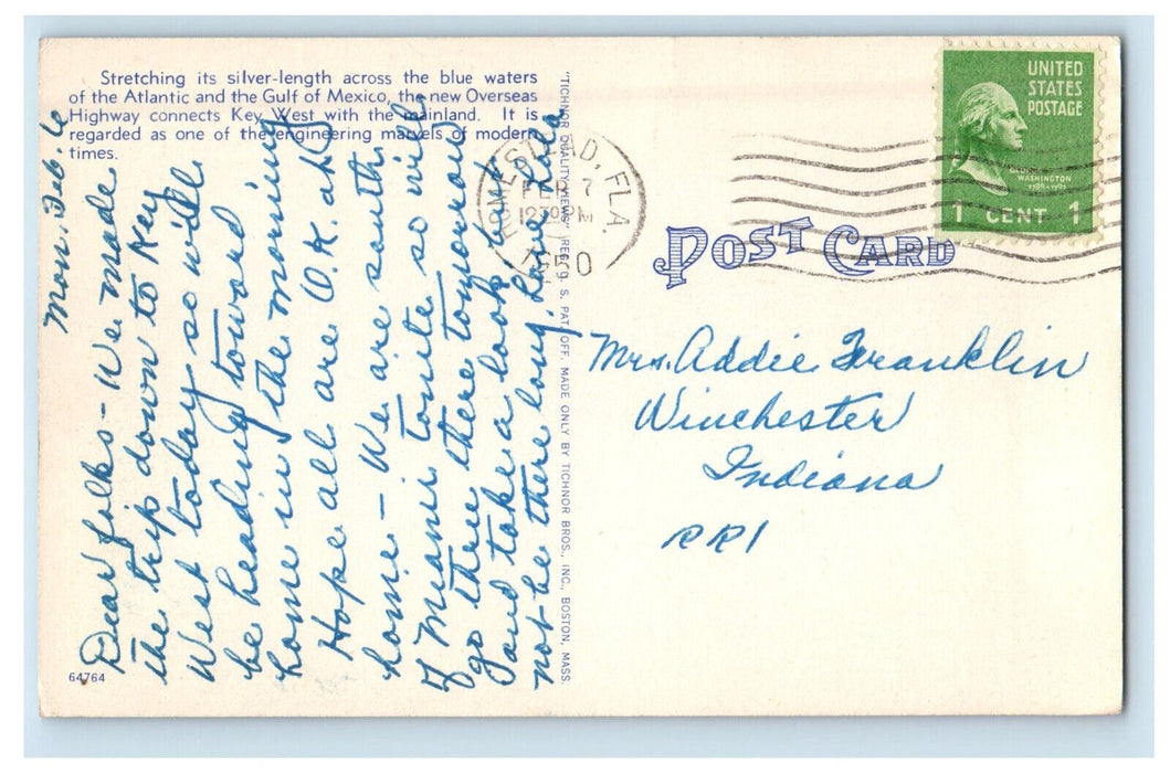 1950 Off to Sea Over The New Overseas Highway, Key West Florida FL Postcard