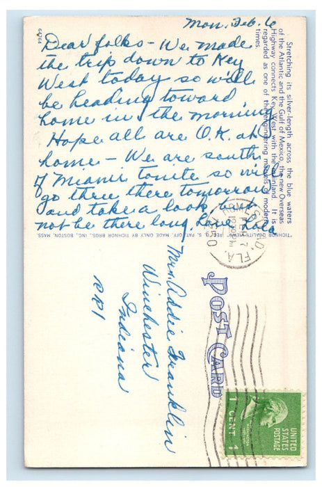 1950 Off to Sea Over The New Overseas Highway, Key West Florida FL Postcard