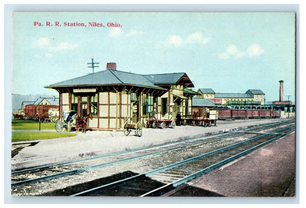 c1910's PA R. R. Railroad Depot Station Wagon Niles Ohio OH Antique Postcard