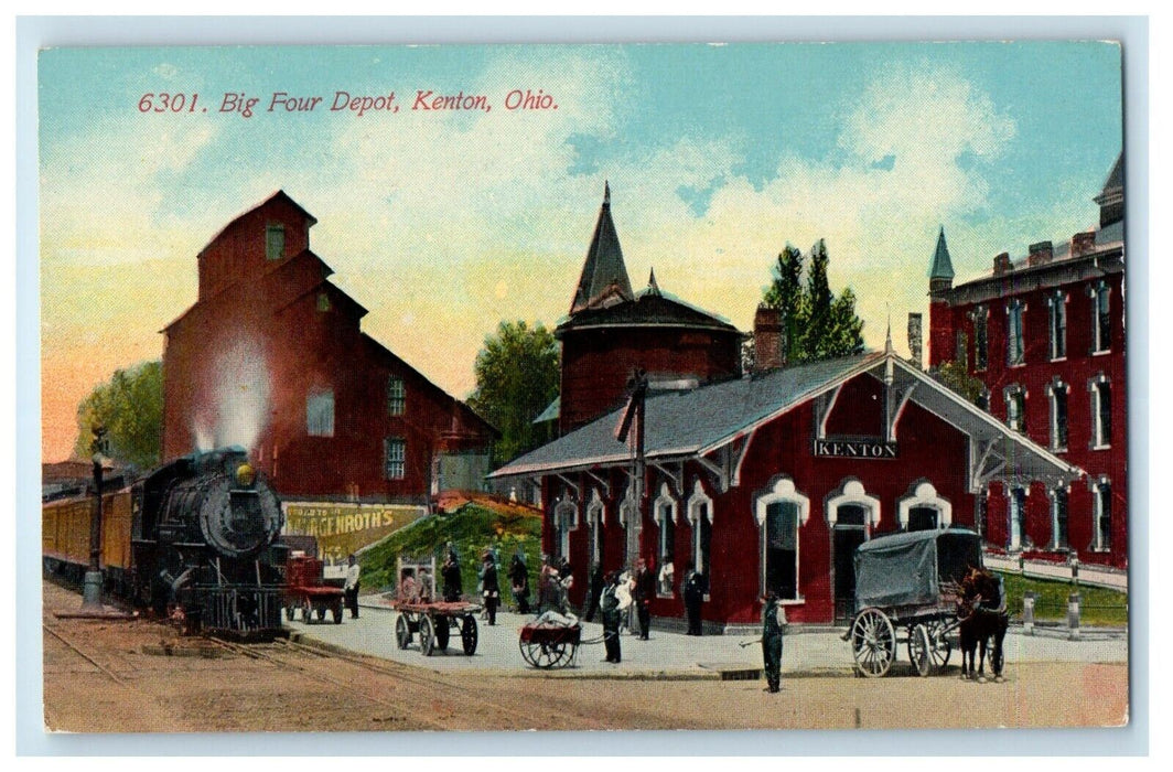 c1910's Big Four Depot Station Railroad Train Kenton Ohio OH Antique Postcard