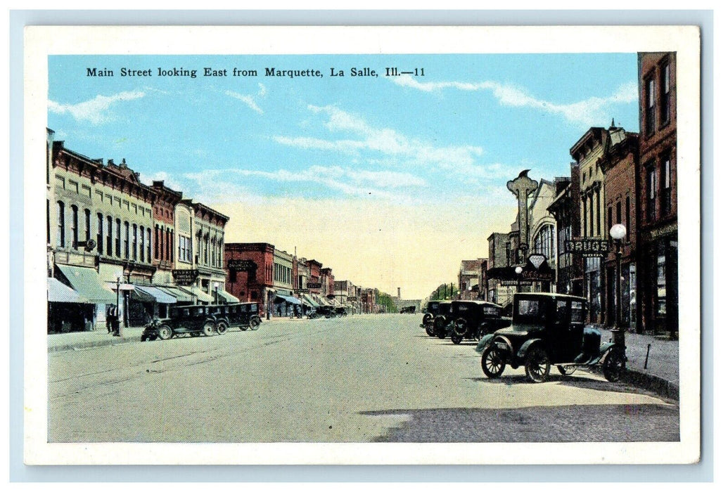 c1910's Main Street Looking East From Marquette La Salle Illinois IL Postcard