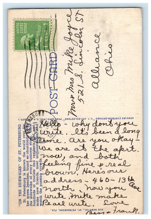 1948 Enjoying The Green Benches, St. Petersburg Florida FL Posted Postcard