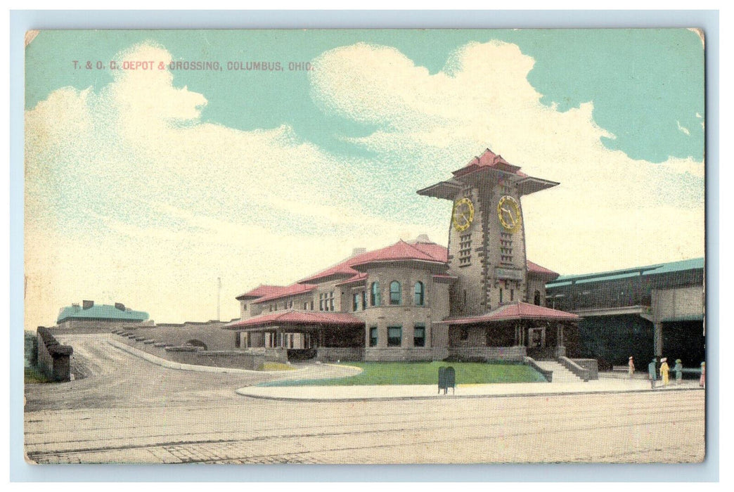 c1910 T. & O. C. Depot & Crossing, Columbus Ohio OH Unposted Antique Postcard