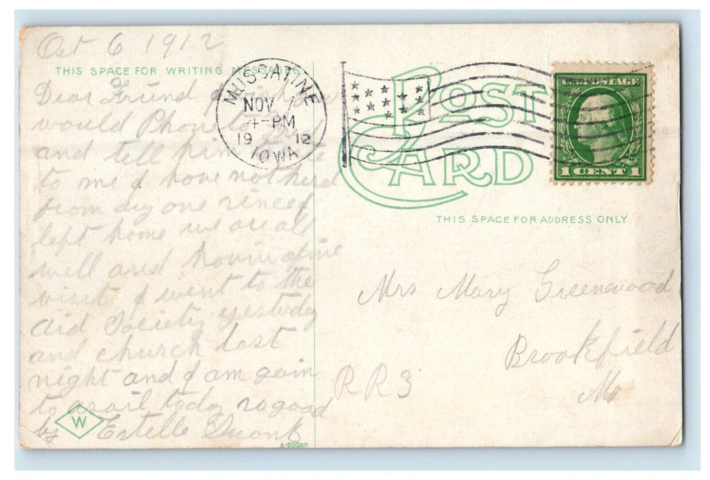 1912 Union Station Depot Railroad Train Muscatine Iowa IA Antique Postcard