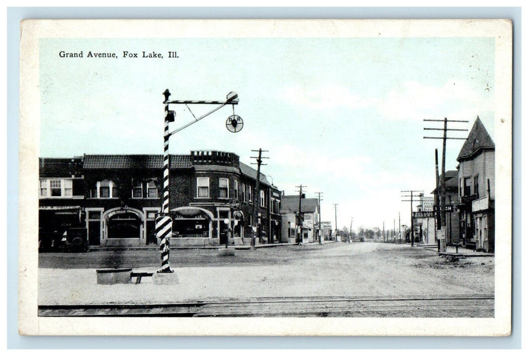 1928 Grand Avenue Street View Fox Lake Illinois IL Posted Vintage Postcard