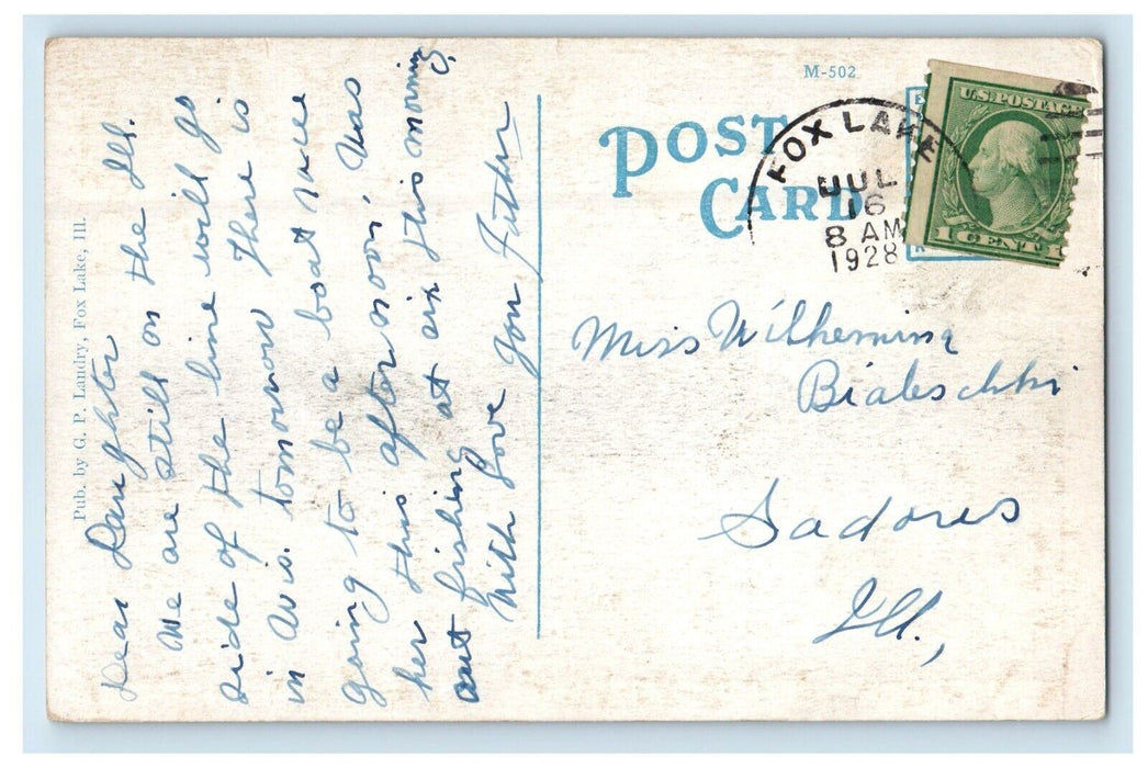 1928 Grand Avenue Street View Fox Lake Illinois IL Posted Vintage Postcard