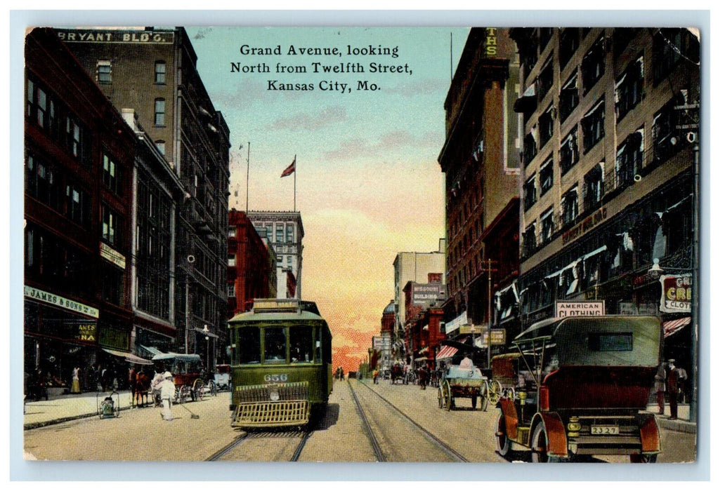 1911 Grand Avenue Looking North from Twelfth St. Kansas City MO Postcard