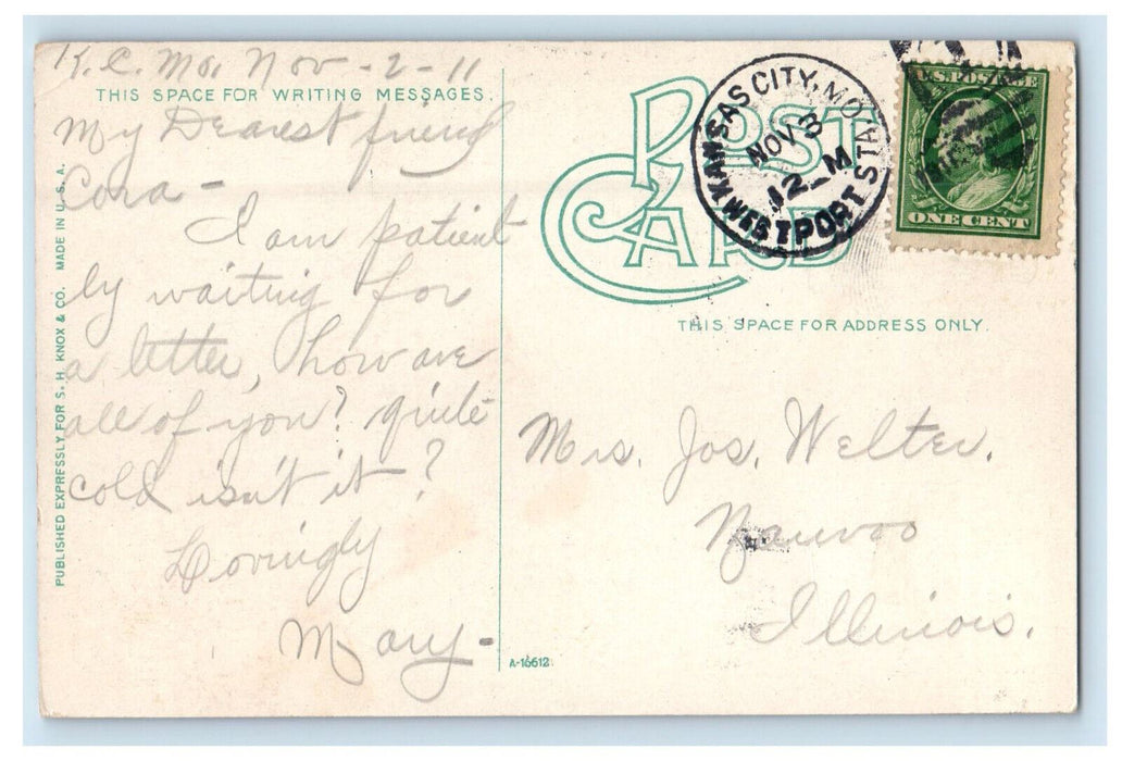 1911 Grand Avenue Looking North from Twelfth St. Kansas City MO Postcard