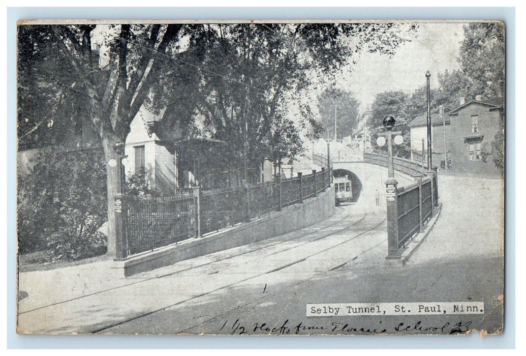 1909 Streetcar Trolley Selby Tunnel, St. Paul Minnesota MN Antique Postcard