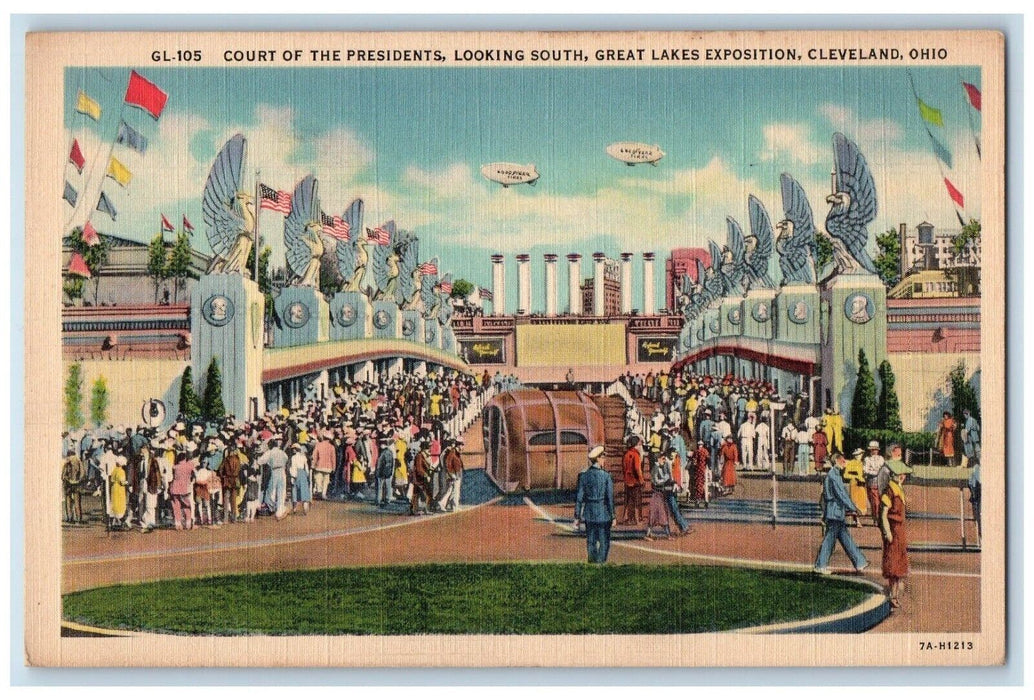 Court Of Presidents Looking South Great Lakes Exposition Cleveland OH Postcard