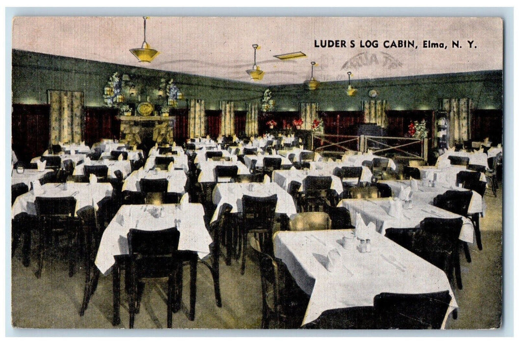 1957 Luder  S Log Cabin Restaurant Dining Room Interior Elma NY Posted Postcard