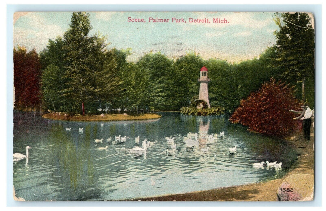 Palmer Park Scene Detroit Michigan Ducks Swans Lake 1911 Vintage Postcard