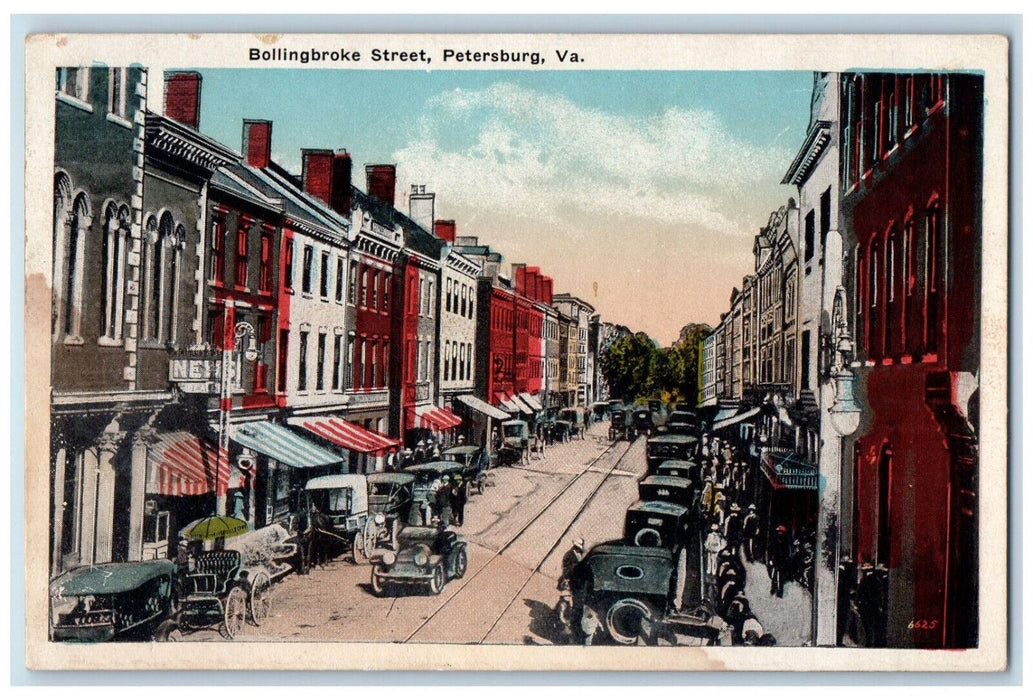 c1920's Cars Scene, Bollingbroke Street Petersburg Virginia VA Postcard