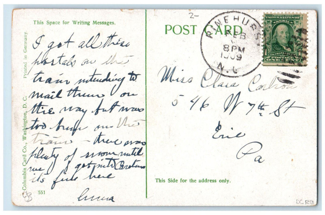 1909 F Street Looking West, Trolley Car, Treasury Washington DC Postcard