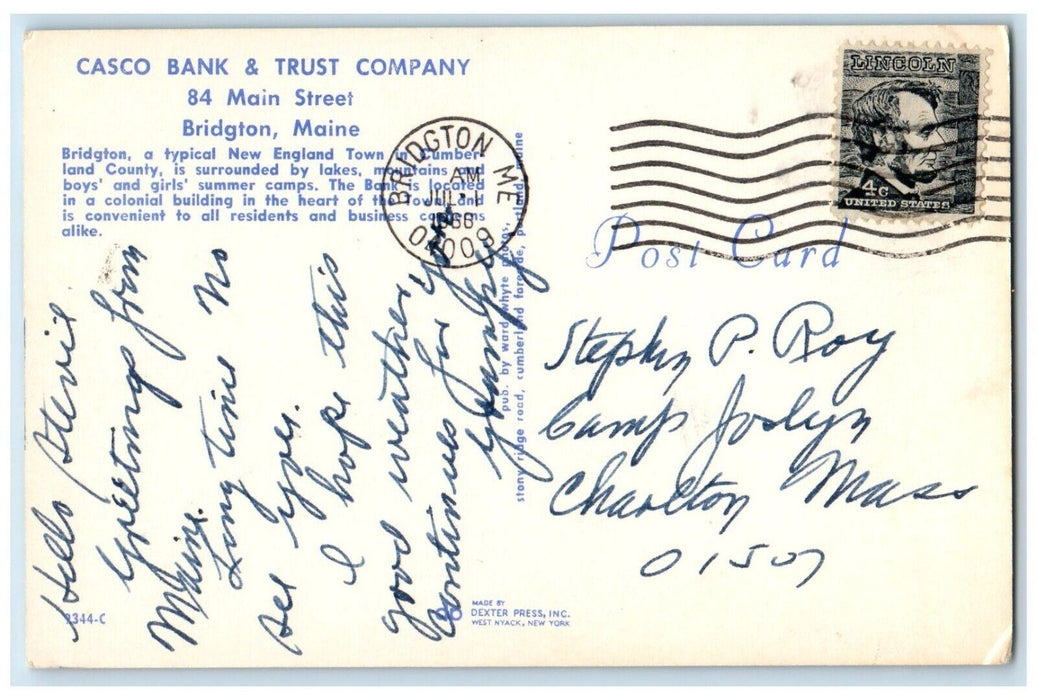 1966 Casco Bank & Trust Company Drive In Bridgton Maine ME Vintage Postcard