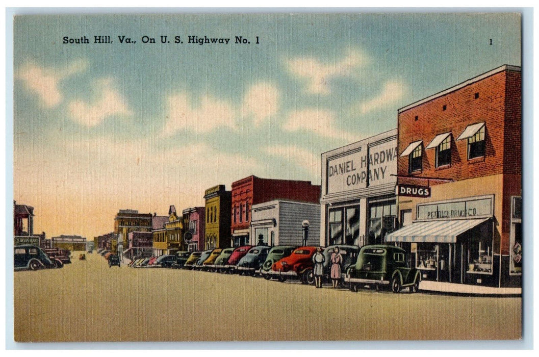 c1940's Hardware, Drugs Store US Highway No. 1 South Virginia VA Postcard