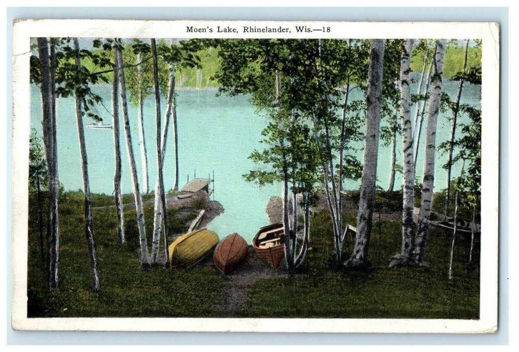 c1910 The Moen's Lake Rowboat Rhinelander Wisconsin WI Posted Antique Postcard