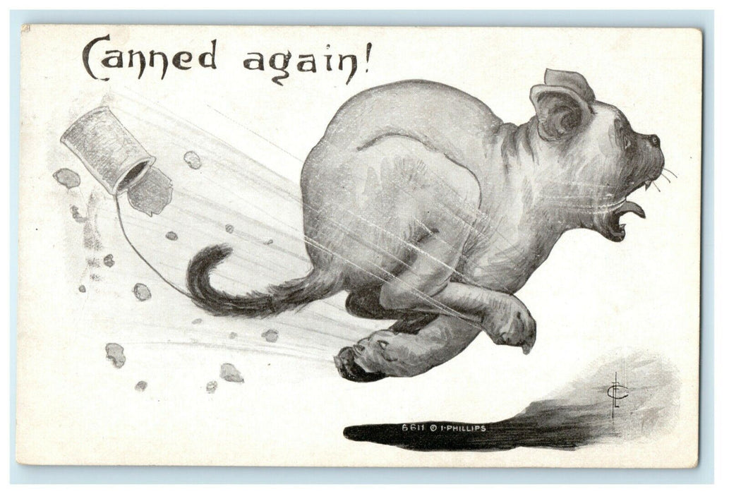 c1910 Canned Dog Running Charlotte Michigan MI Comic Humor Funny Postcard