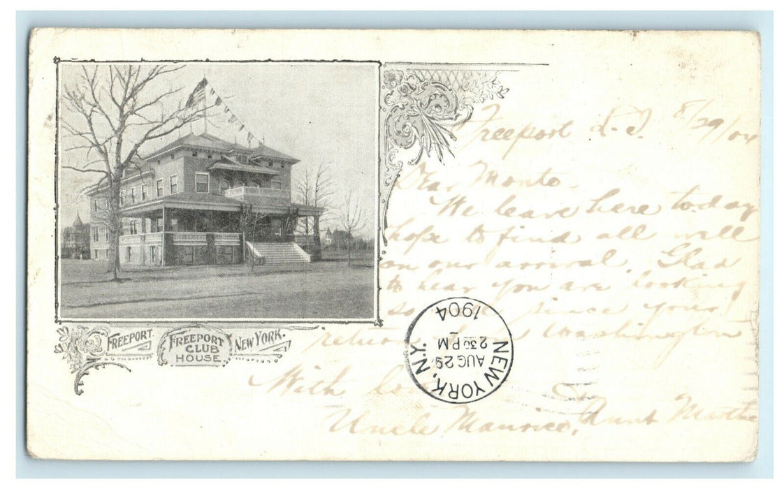 1904 Freeport Club House New York NY Posted Antique Postcard