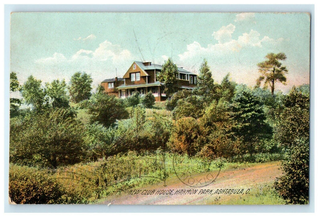 1908 New Club House Harmon Park Ashtabula Ohio OH Rotograph Postcard