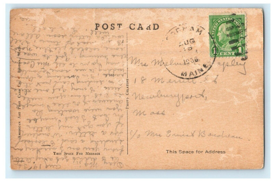 1936 Soldier's Monument, River Bank Park, Westbrook Maine ME Vintage Postcard