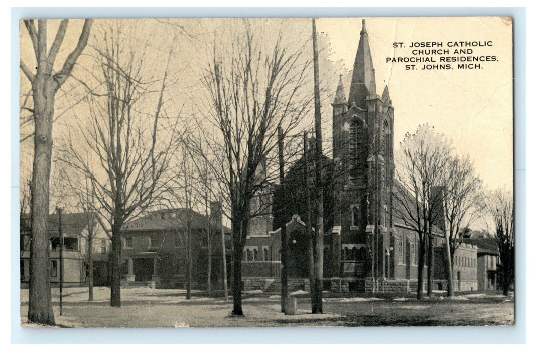 St. Joseph Catholic Church Residences John's Michigan 1920 Antique Postcard