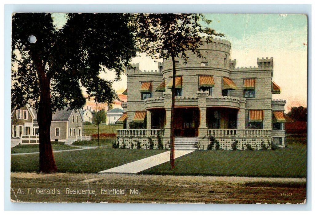 1914 A.F. Gerald's Residence, Fairfield, Maine ME Posted Vintage Postcard