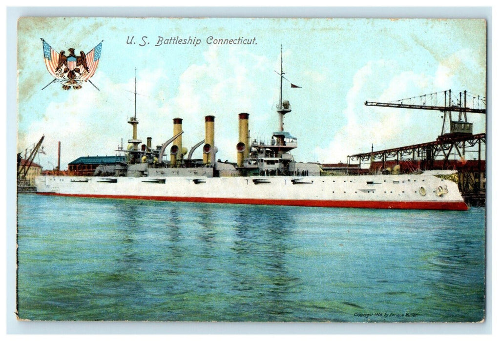 1912 US Battleship Connecticut CT Antique Posted Postcard