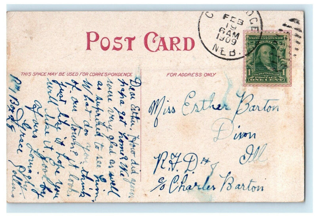 1909 Broadway Looking North Hartington Nebraska NE Antique Postcard