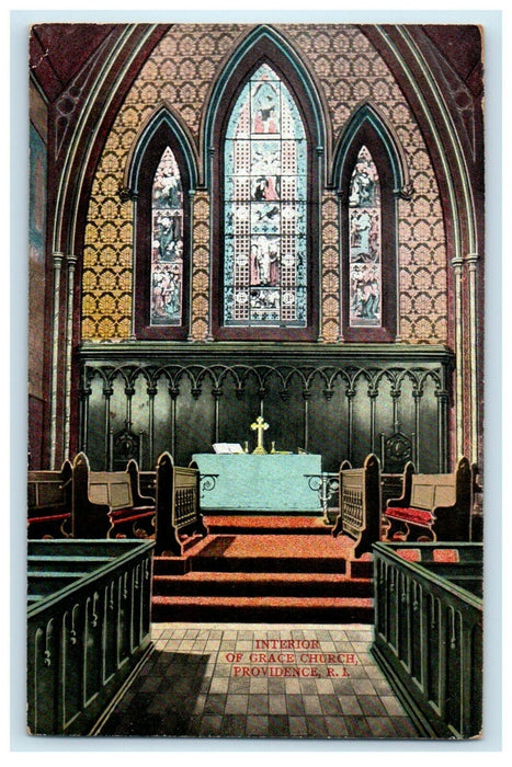1912 Interior of Grace Church, Providence Rhode Island RI Antique Postcard