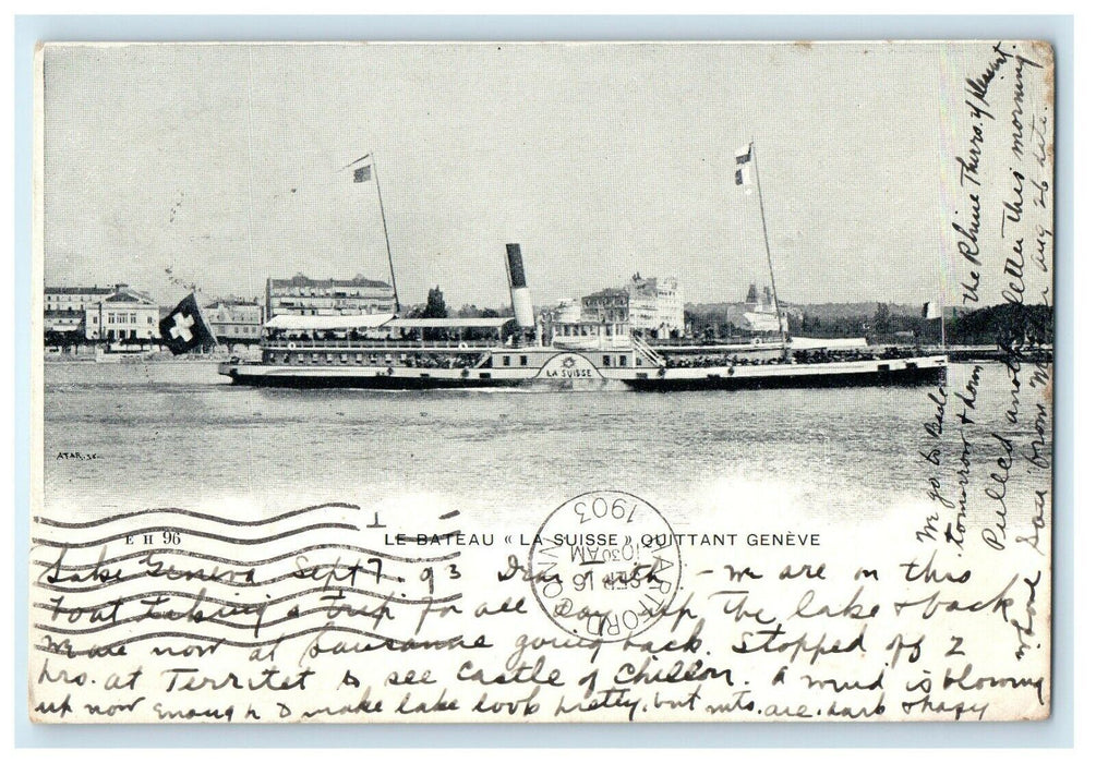 1903 Le Bateau La Suisse Quittant Geneve, Switzerland CH Antique Postcard