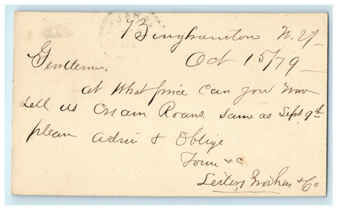 1879 Pricing Request Binghamton New York NY Posted Antique Postcard