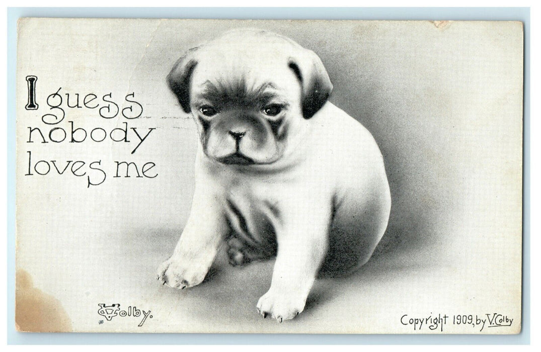 1910 Nobody Loves Me Puppy Dog Colby Kalamazoo MI Comic Humor Funny Postcard