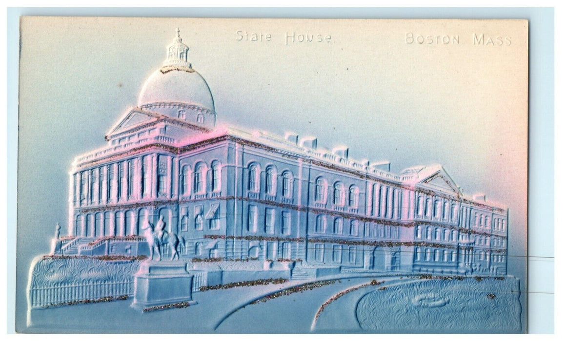 c1905 State House Boston Massachusetts MA Airbrushed Embossed Glitter Postcard