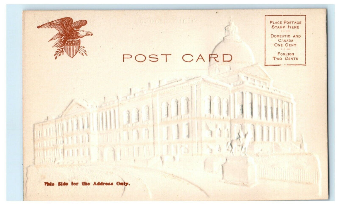 c1905 State House Boston Massachusetts MA Airbrushed Embossed Glitter Postcard