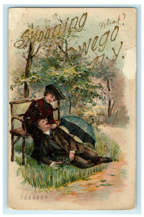 1908 Spooning in Owego New York NY Romantic Couple Antique Postcard